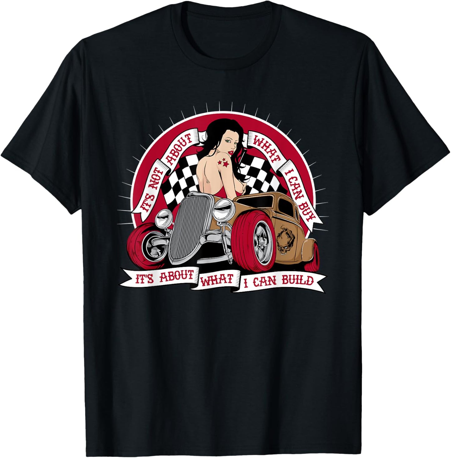 Hot Rod T Shirt Retro 50s Rockabilly Rock N Roll Pin up Girl T-Shirt - T-Shirt | Black