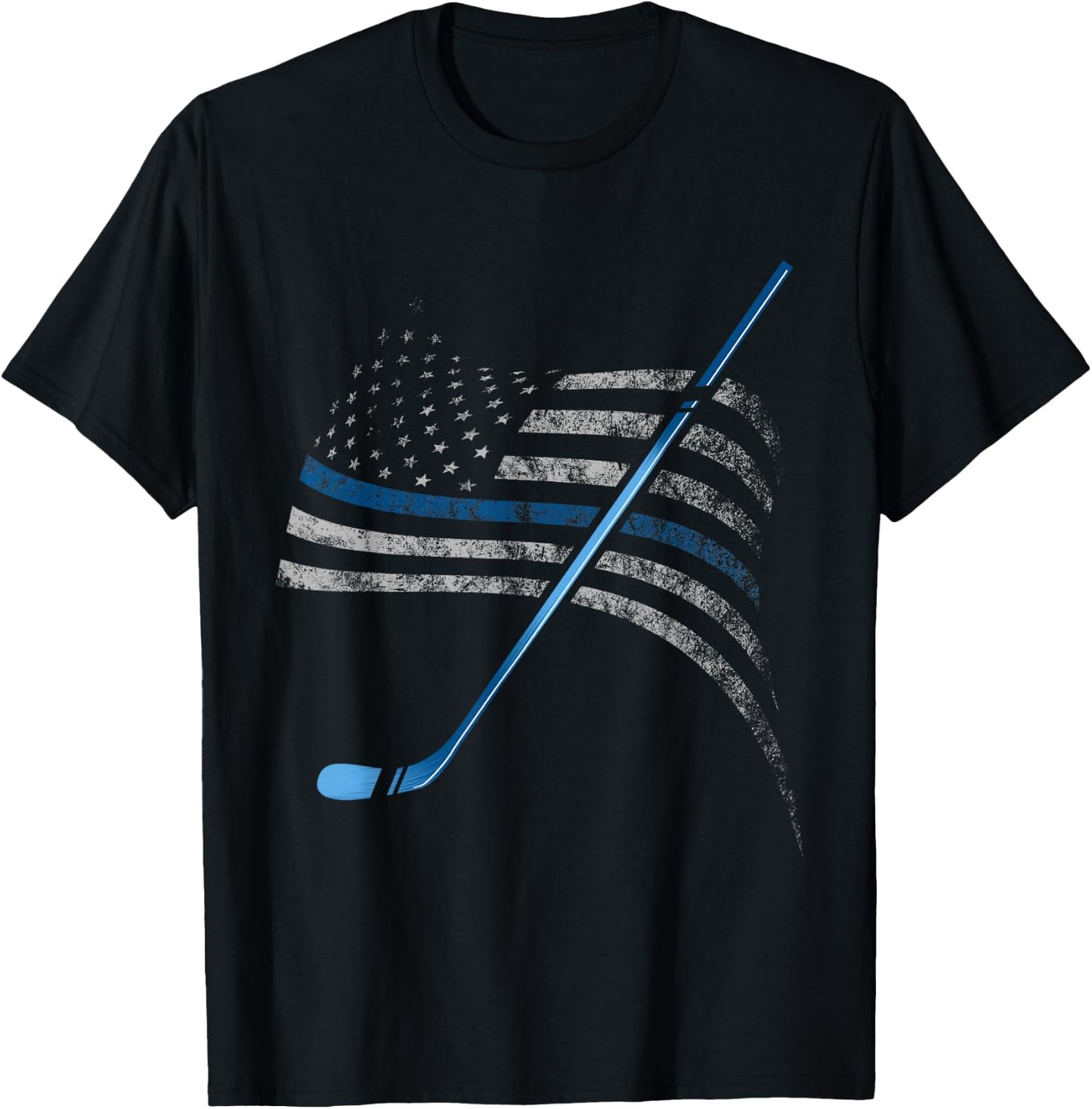 Blue Line USA American Flag Hockey Player Policemen T-Shirt - T-Shirt | Black