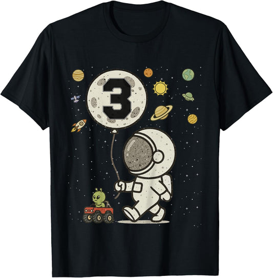 Astronaut 3rd Birthday 3 Year Old Space Matching Family T-Shirt - T-Shirt | Black