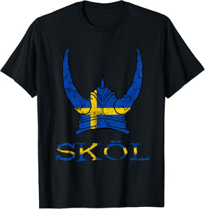 Skol Swedish Viking Helmet Sweden Nordic Northman Swede T-Shirt - T-Shirt | Black