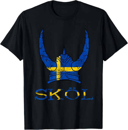 Skol Swedish Viking Helmet Sweden Nordic Northman Swede T-Shirt - T-Shirt | Black