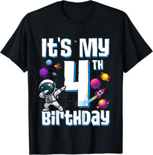 Kids It's My 4th Birthday Astronaut Space Planets Four Years Old T-Shirt - T-Shirt | Black