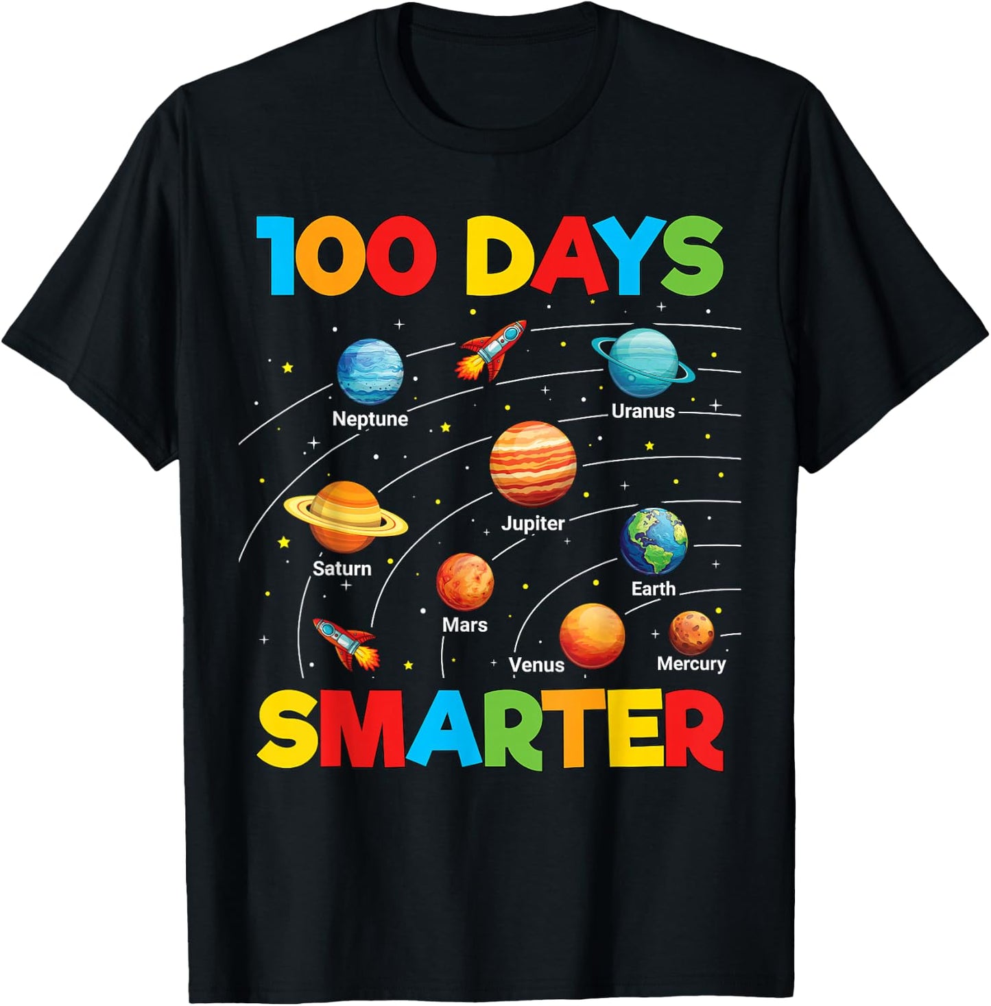 100 Days of School Shirt Astronaut Space 100 Days Smarter T-Shirt - T-Shirt | Black