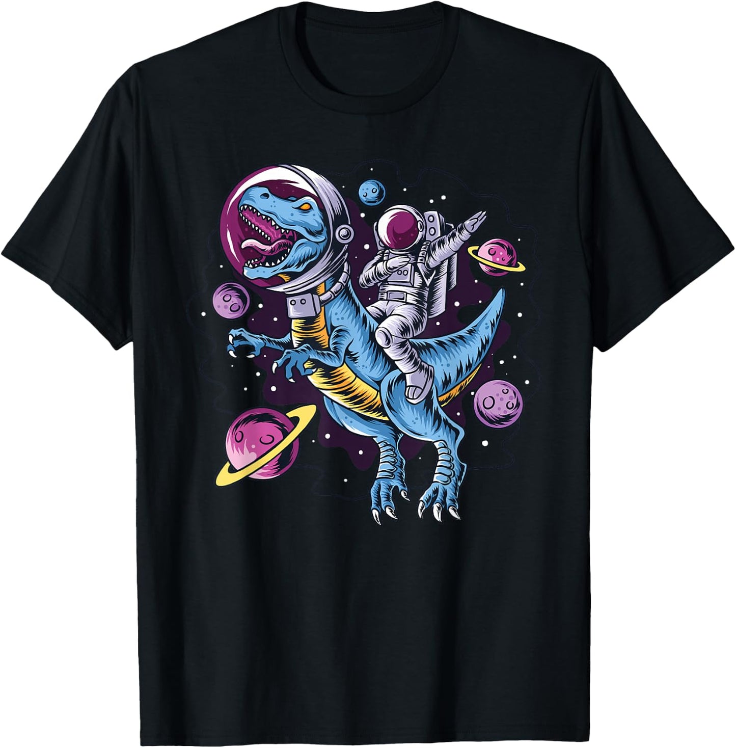 Dabbing Astronaut T-Rex Dinosaur Space All Moon Astronaut T-Shirt - T-Shirt | Black