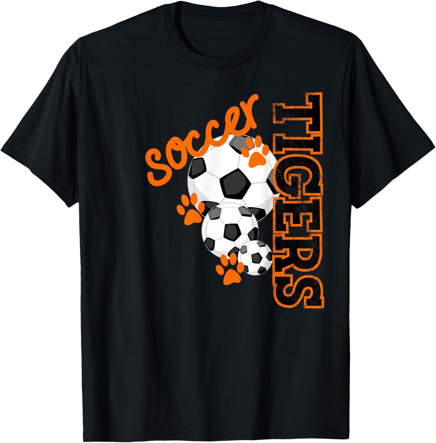 Tigers Soccer Ball Football Mascot Paw Prints T Shirt T-Shirt - T-Shirt | Black