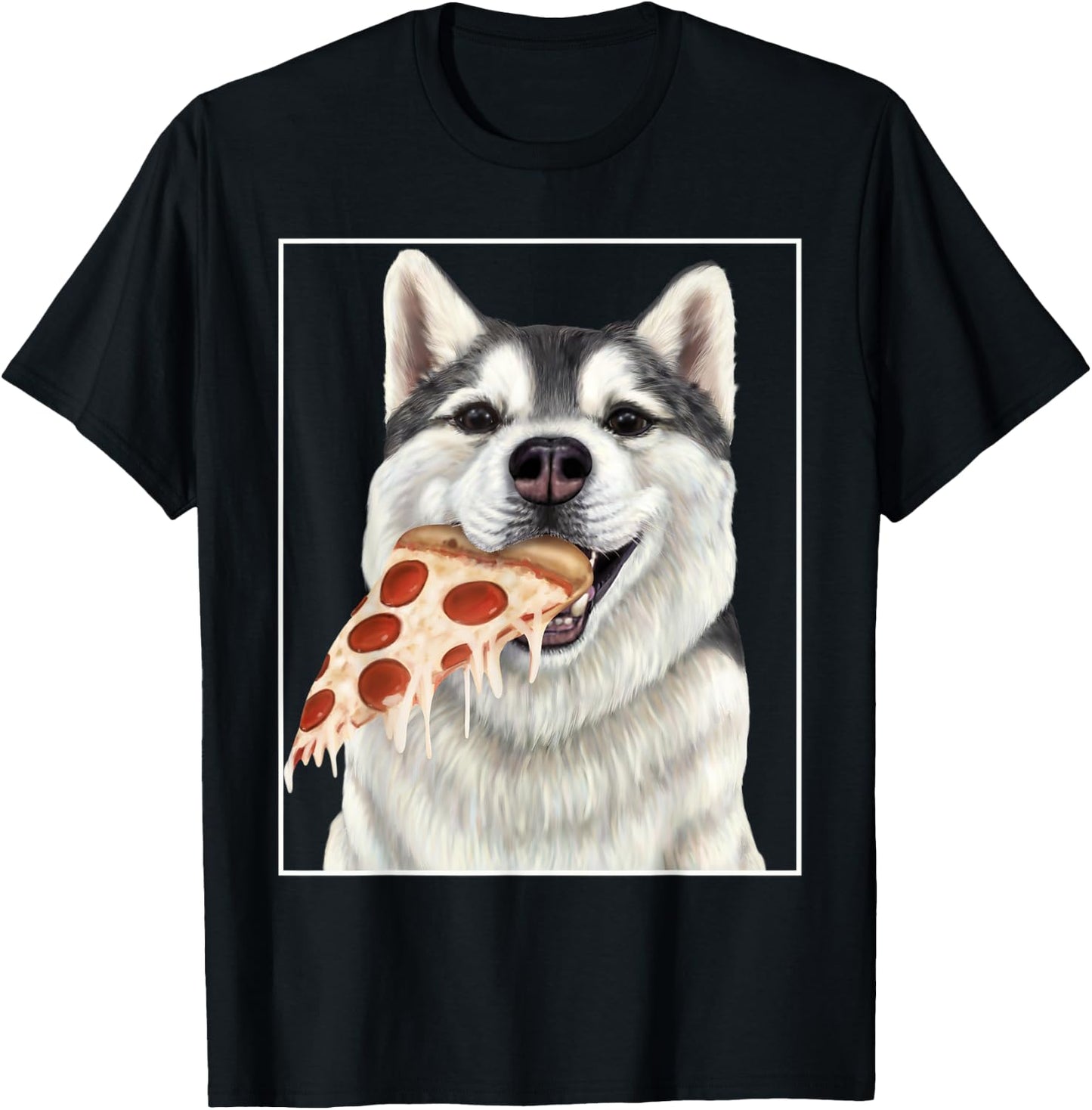 Husky eating pizza. - Dog with pizza slices Men Women Kids T-Shirt - T-Shirt | Black