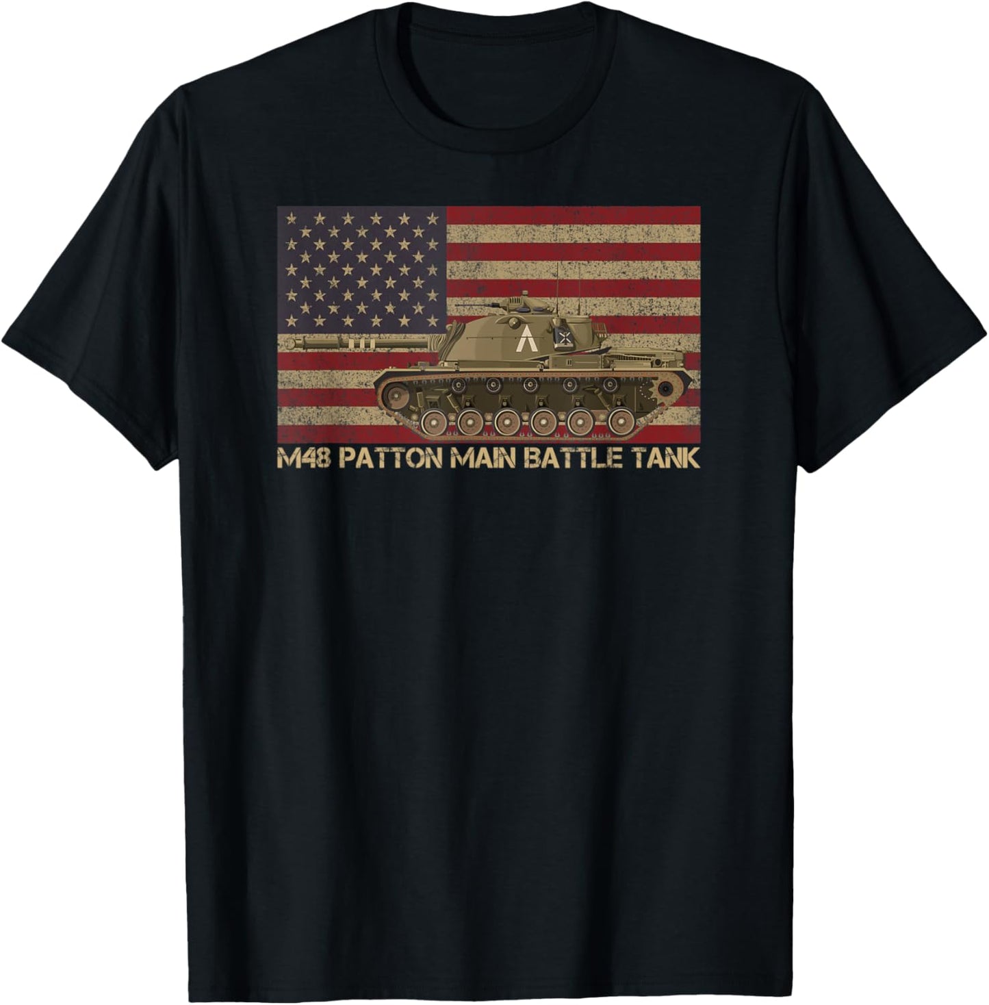 M48 Patton Main Battle Tank American Vintage USA Flag Tanks Women Kids Men T-Shirt - T-Shirt | Black