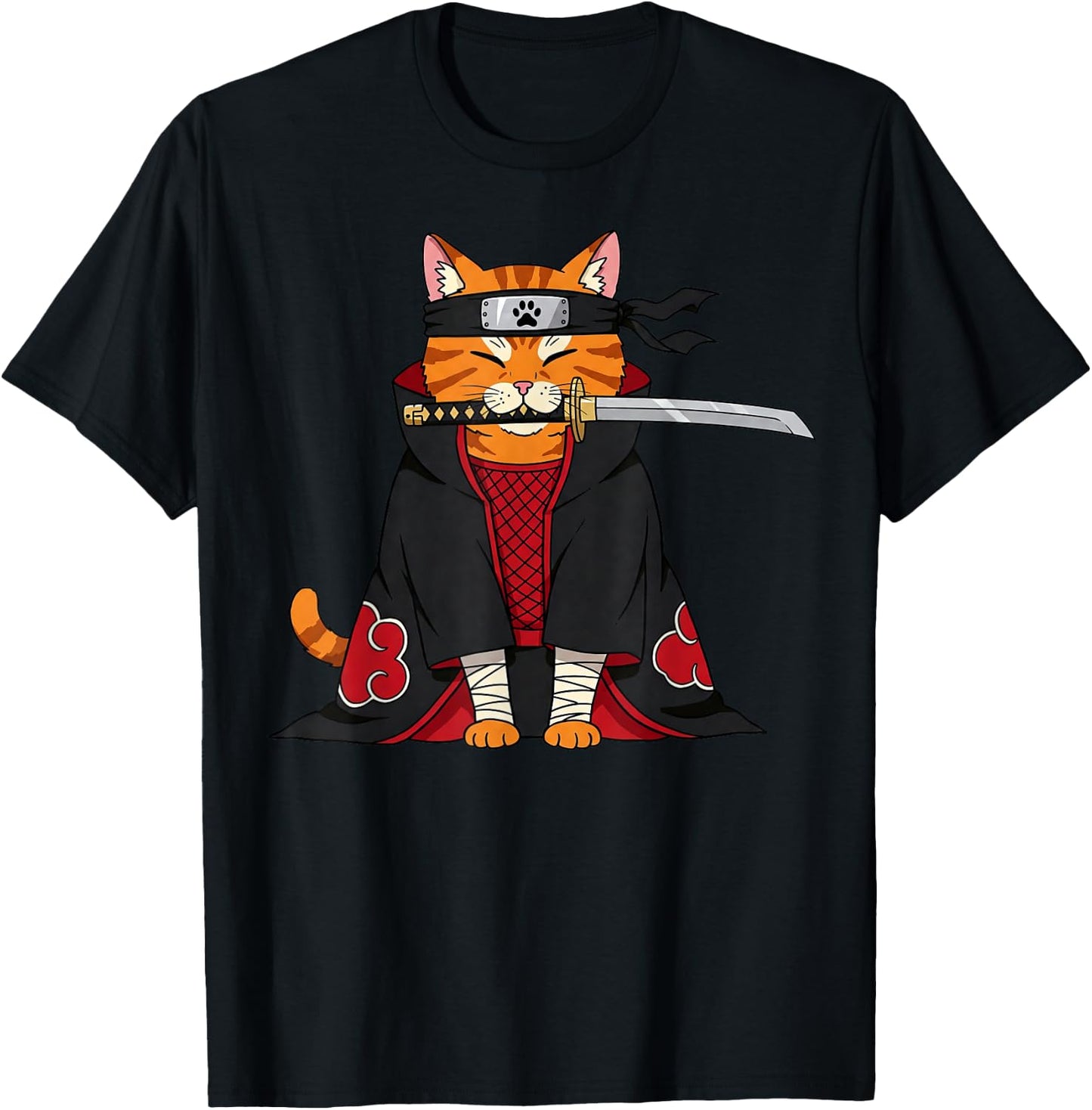 Japanese Samurai Ninja Anime Cat Kawaii Gifts Men Women Kids T-Shirt - T-Shirt | Black