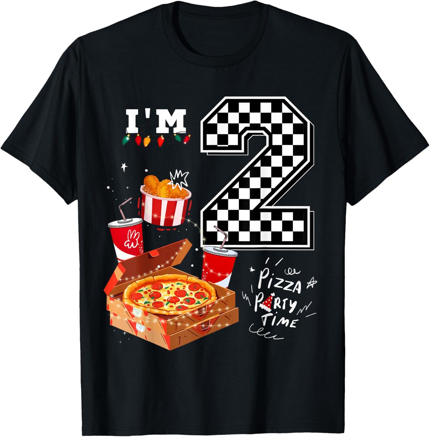 Funny Pizza Lover 2nd Birthday Crew 2 Years Old Boys Match T-Shirt - T-Shirt | Black