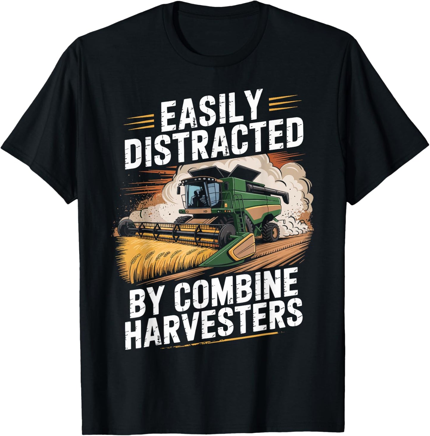 Funny Farming Easily Distracted by Combine Harvester T-Shirt - T-Shirt | Black