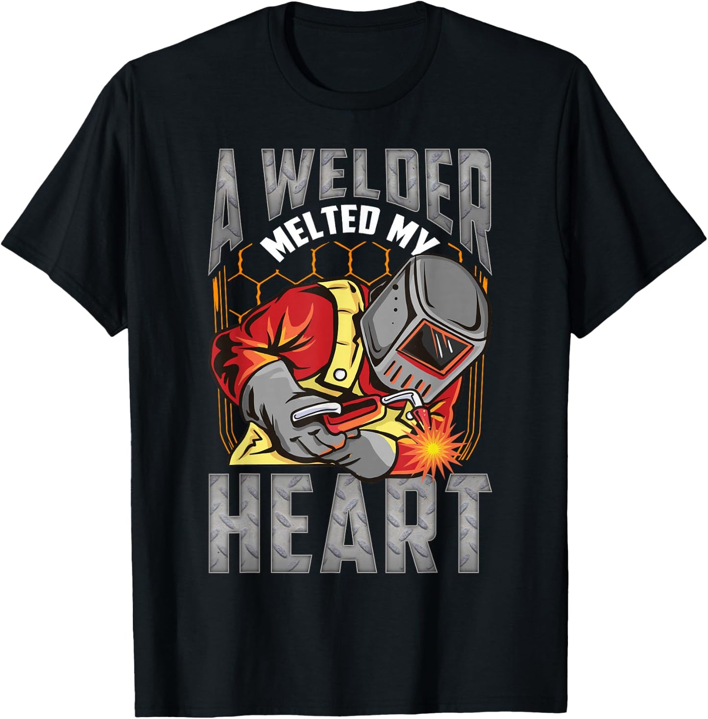 A Welder Melted My Heart Valentine Wife Girlfriend Welder T-Shirt - T-Shirt | Black