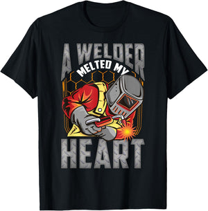 A Welder Melted My Heart Valentine Wife Girlfriend Welder T-Shirt - T-Shirt | Black
