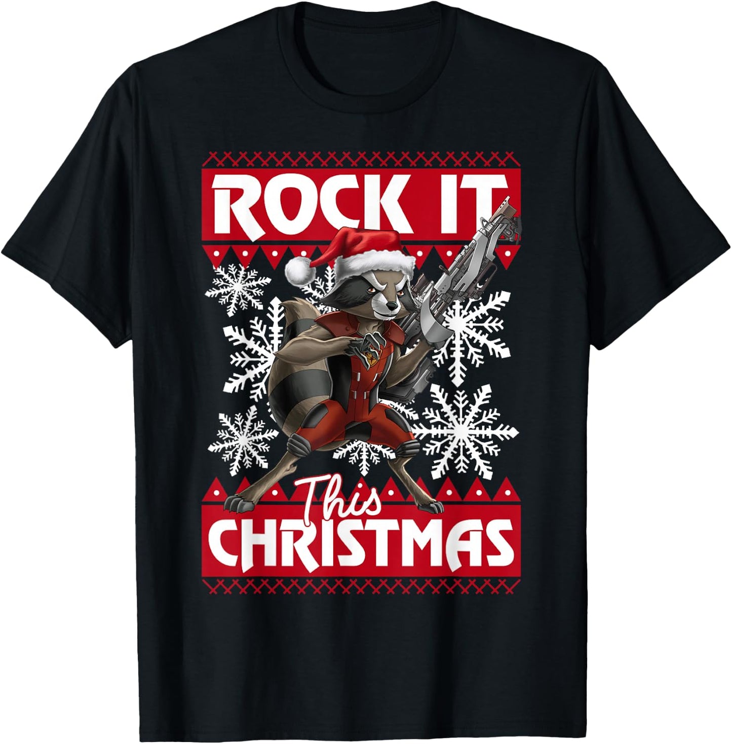 Marvel Guardians of The Galaxy Rocket Rock It This Christmas T-Shirt - T-Shirt | Black