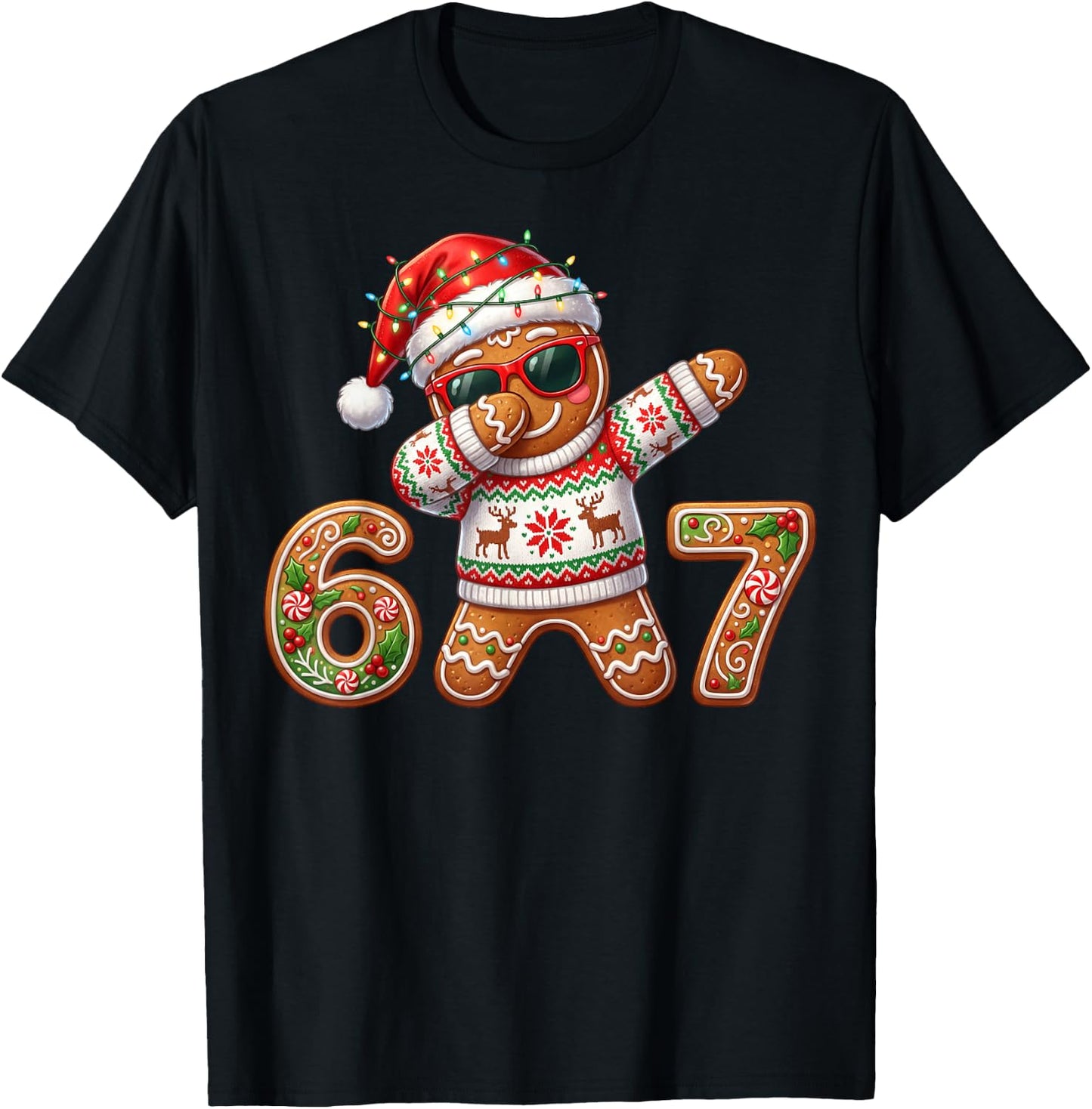 Funny Gingerbread Six Seven 67 Ice Cream Drip Christmas Boys T-Shirt - T-Shirt | Black