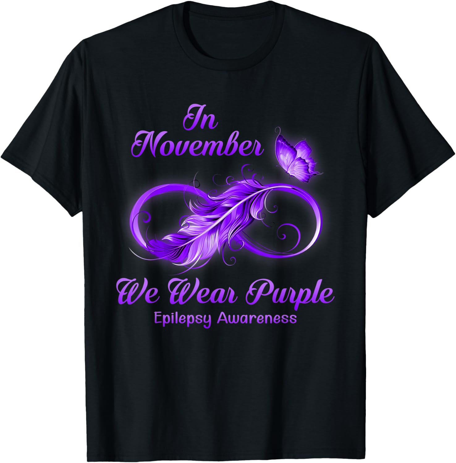 Butterfly In November We Wear Purple Epilepsy Awareness T-Shirt - T-Shirt | Black
