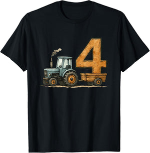 Kids Cute Tractor 4rd Birthday 4 Year Old Kids T-Shirt - T-Shirt | Black