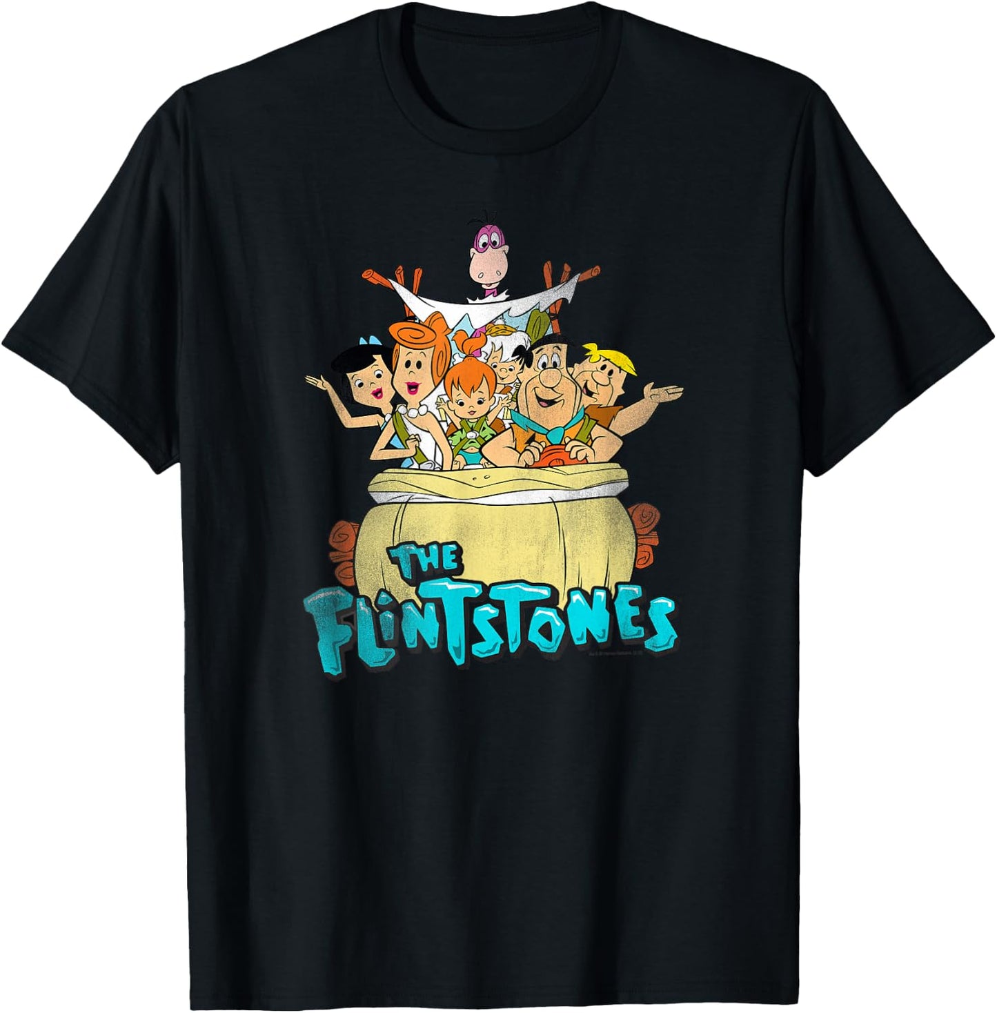 Popfunk The Flintstones Ride On Kids Blue Small Cartoon T-Shirt - T-Shirt | Black