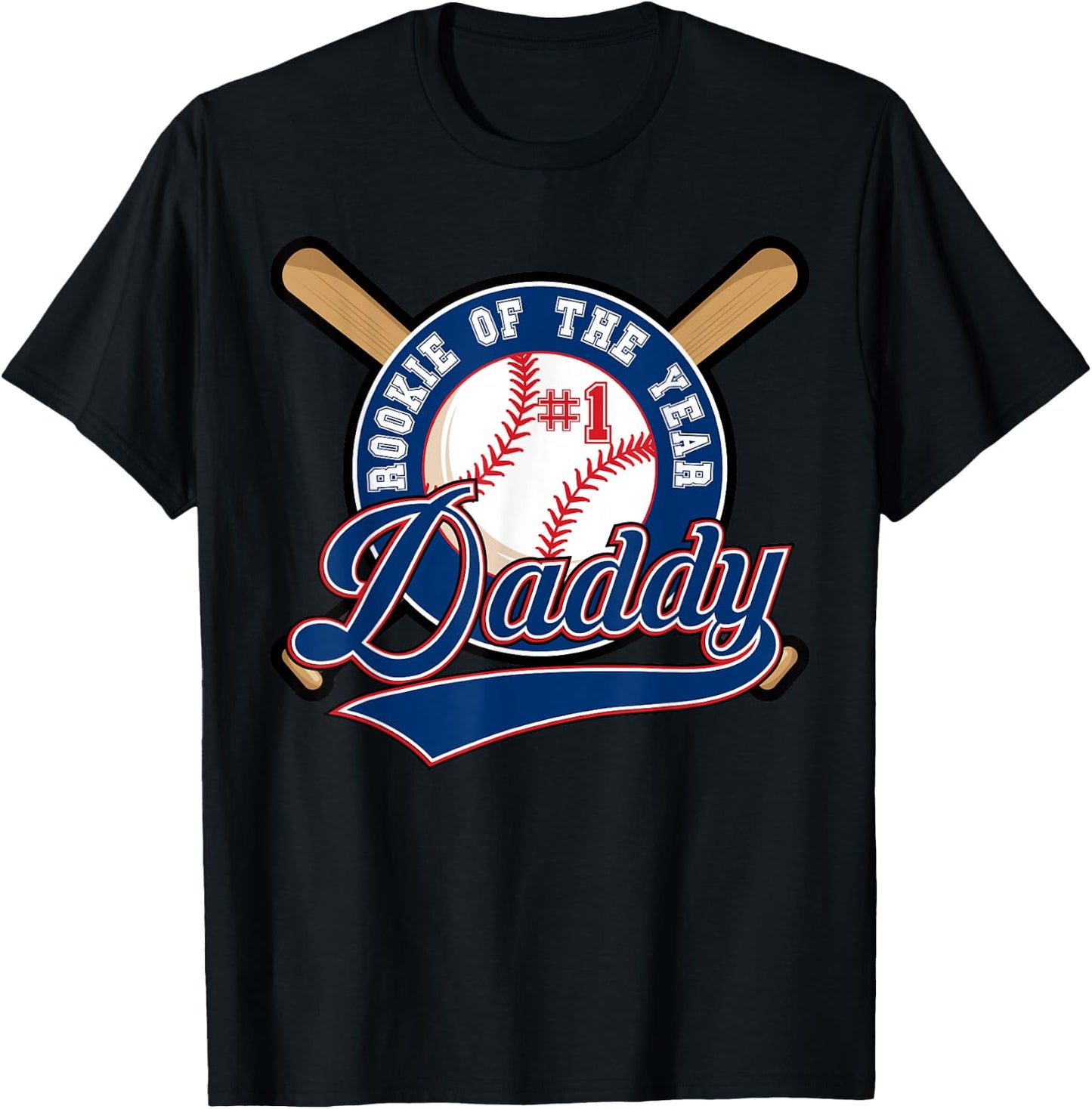 Daddy of Rookie of Year 1st Birthday Baseball Theme Matching T-Shirt - T-Shirt | Black