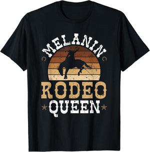 Melanin Rodeo Queen Bronc Rides African American Cowgirl T-Shirt - T-Shirt | Black