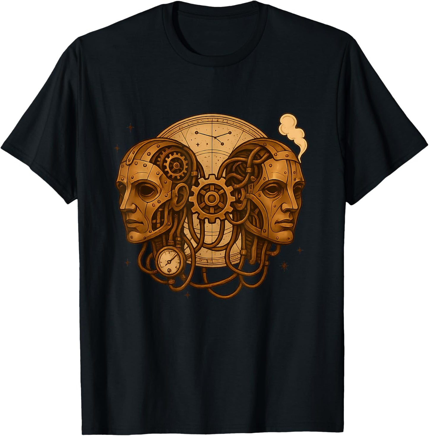 Gemini Steampunk Zodiac Twins Gear T-Shirt - T-Shirt | Black