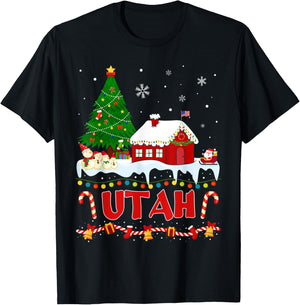 Utah Christmas Tree Light Pyjama State of Utah Santa T-Shirt - T-Shirt | Black