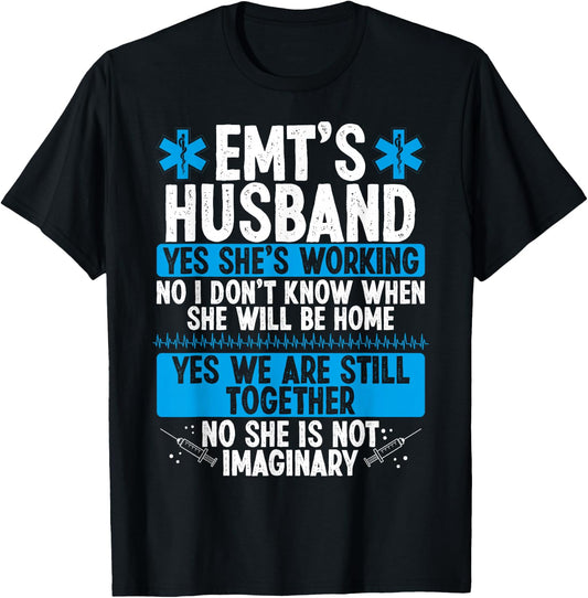 Night Shift EMT Funny for Husband Paramedic Wife EMS T-Shirt - T-Shirt | Black