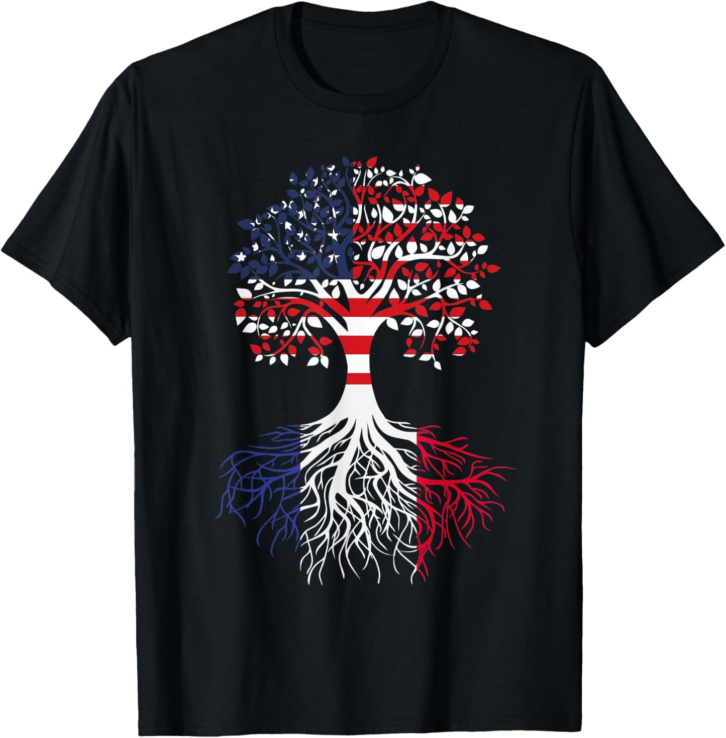 French Roots American Grown Tree Flag T-Shirt - T-Shirt | Black