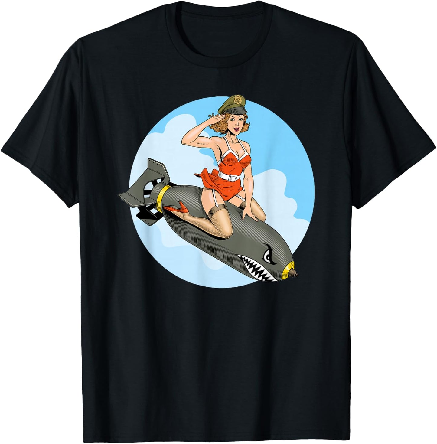 Pin Up Girl Bomber Aviation Bomb Pinup Girl T-Shirt - T-Shirt | Black