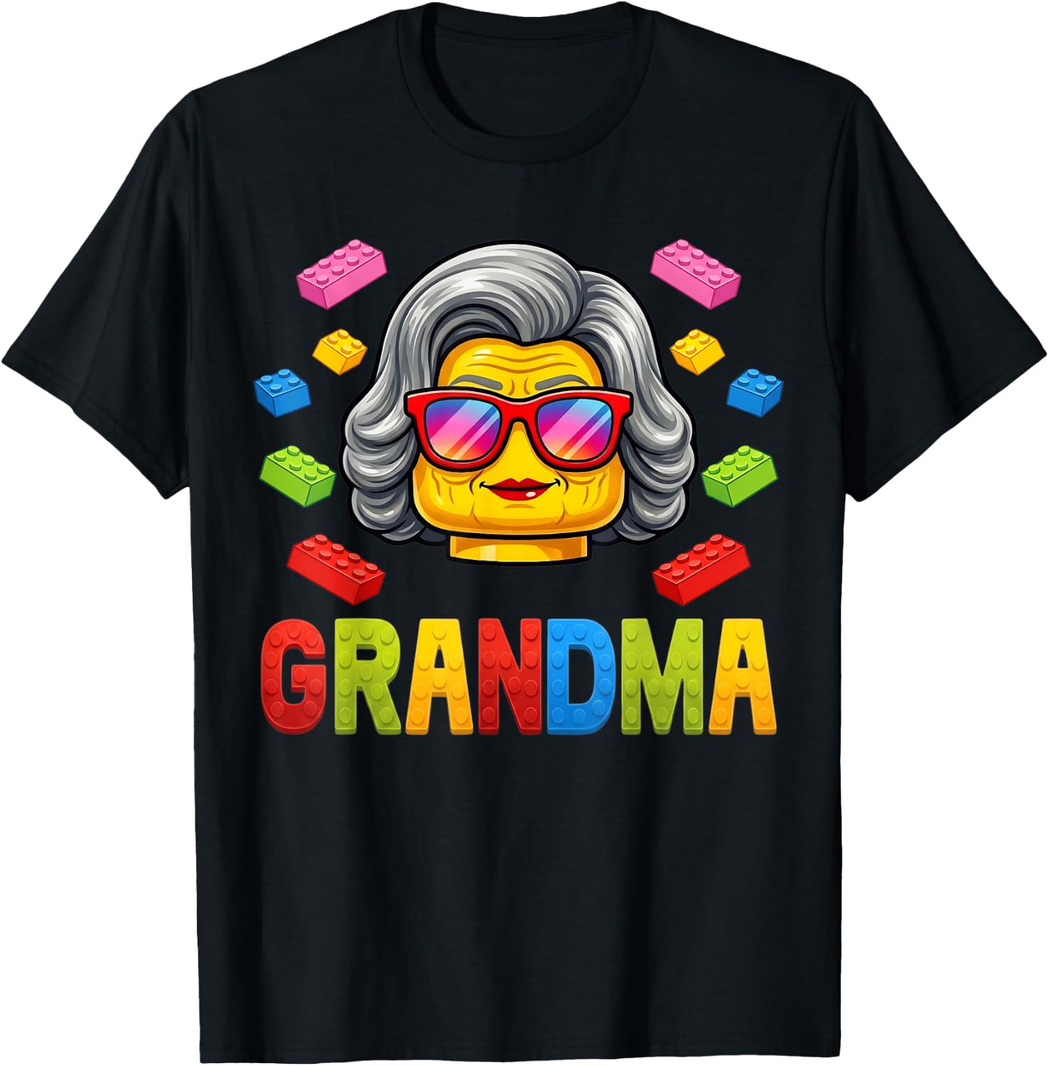 Grandma Master Builder Building Bricks Blocks Family Funny T-Shirt - T-Shirt | Black