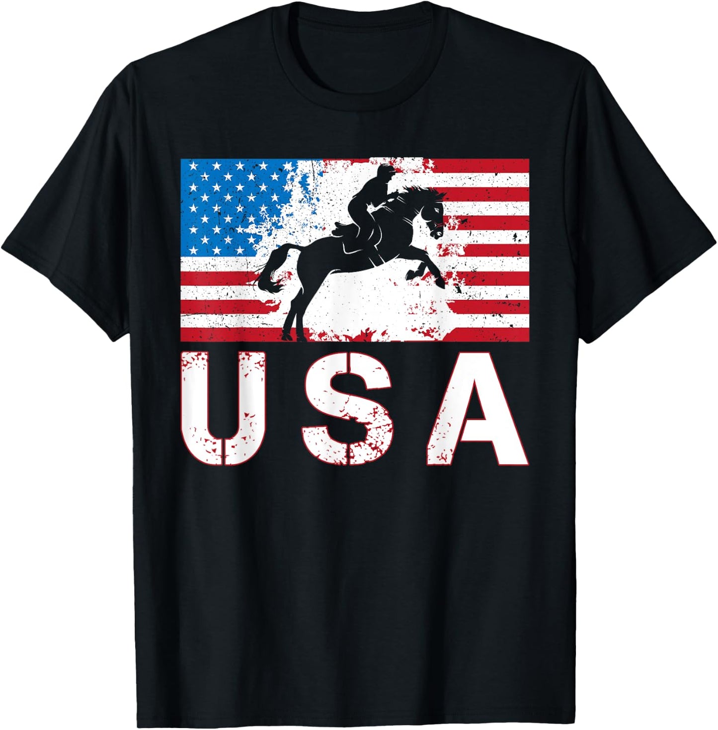 USA Equestrian team American flag US Horses rider men women T-Shirt - T-Shirt | Black