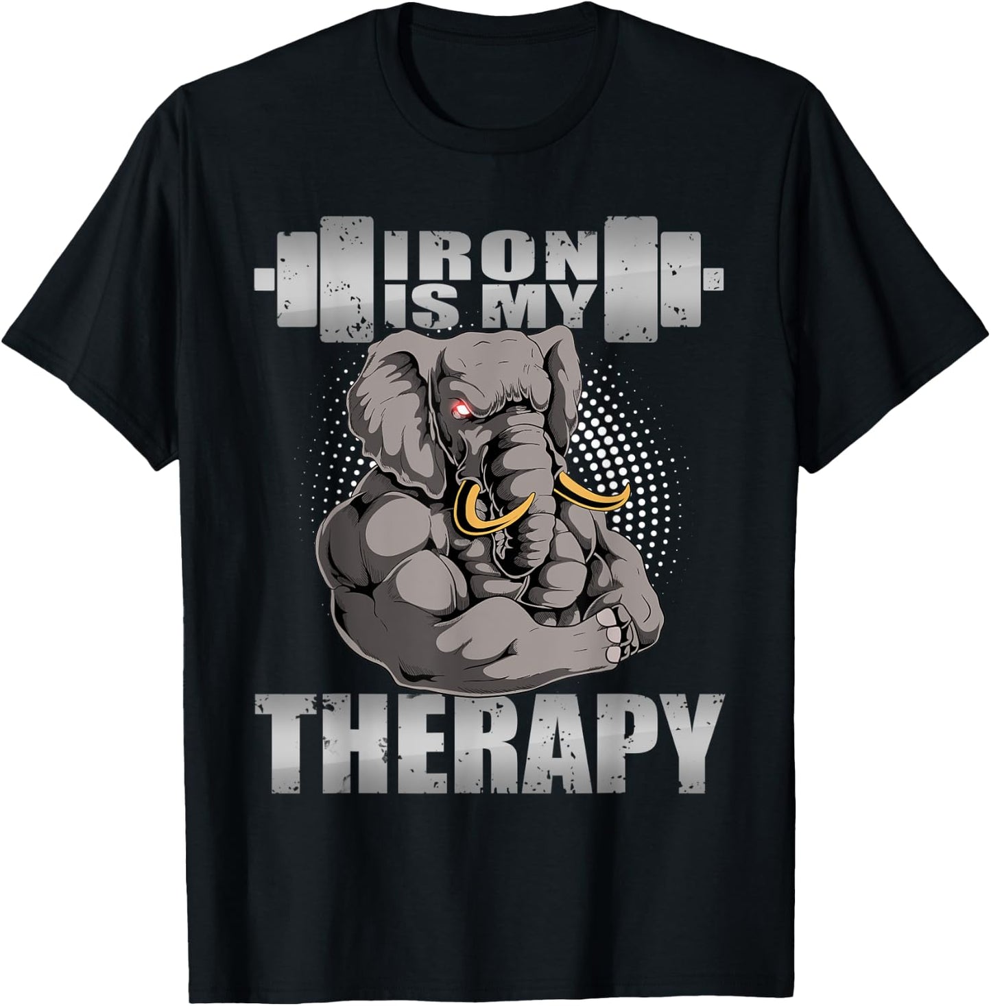 Elephant Powerlifter Workout Gym Iron Is My Therapy Lifting T-Shirt - T-Shirt | Black