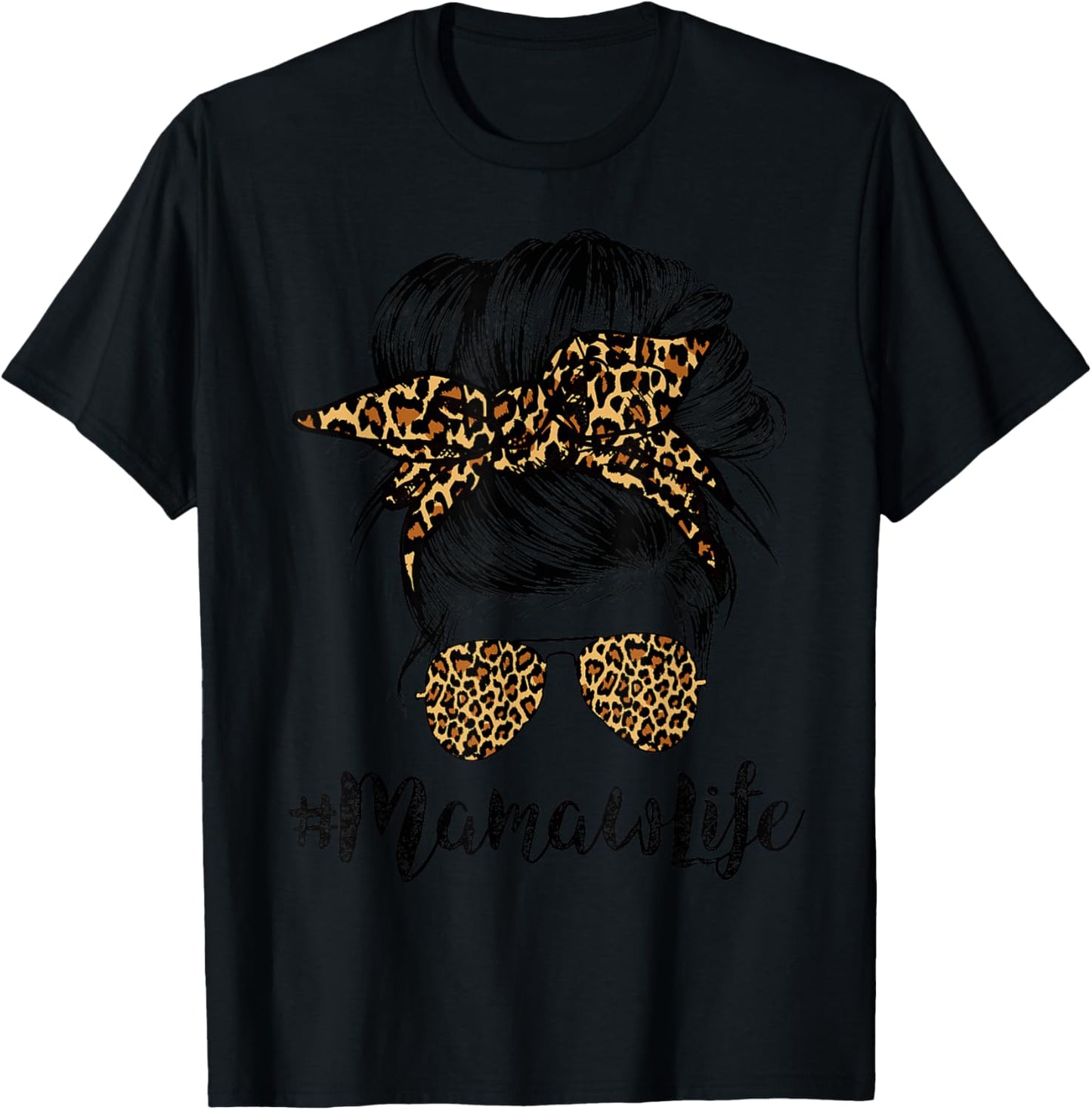 Mamaw Life Hair Bandana Glasses Leopard Print Mother's Day T-Shirt - T-Shirt | Black
