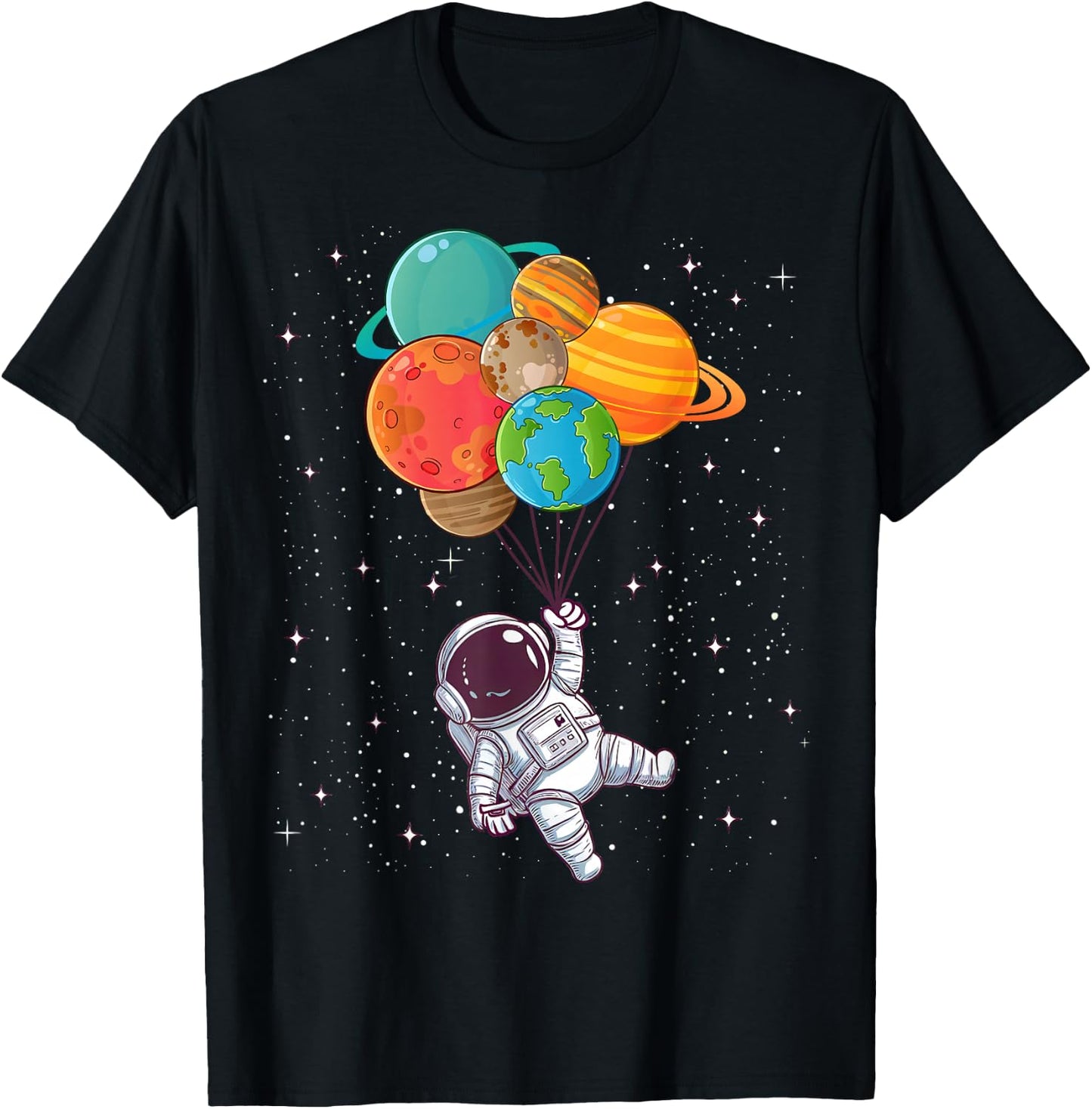 Galaxy Outer Space Astronaut Planets Balloon STEM Kids Boys T-Shirt - T-Shirt | Black
