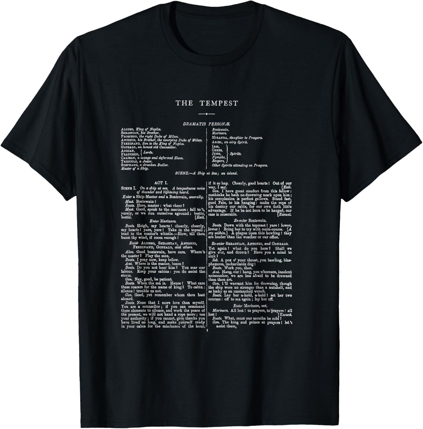 The Tempest William Shakespeare First Page T-Shirt - T-Shirt | Black