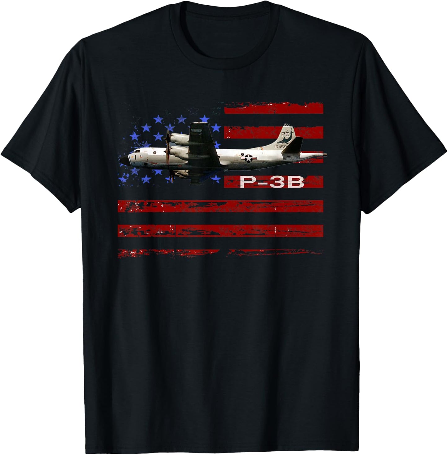 P-3 Orion Vintage American Flag T-Shirt - T-Shirt | Black