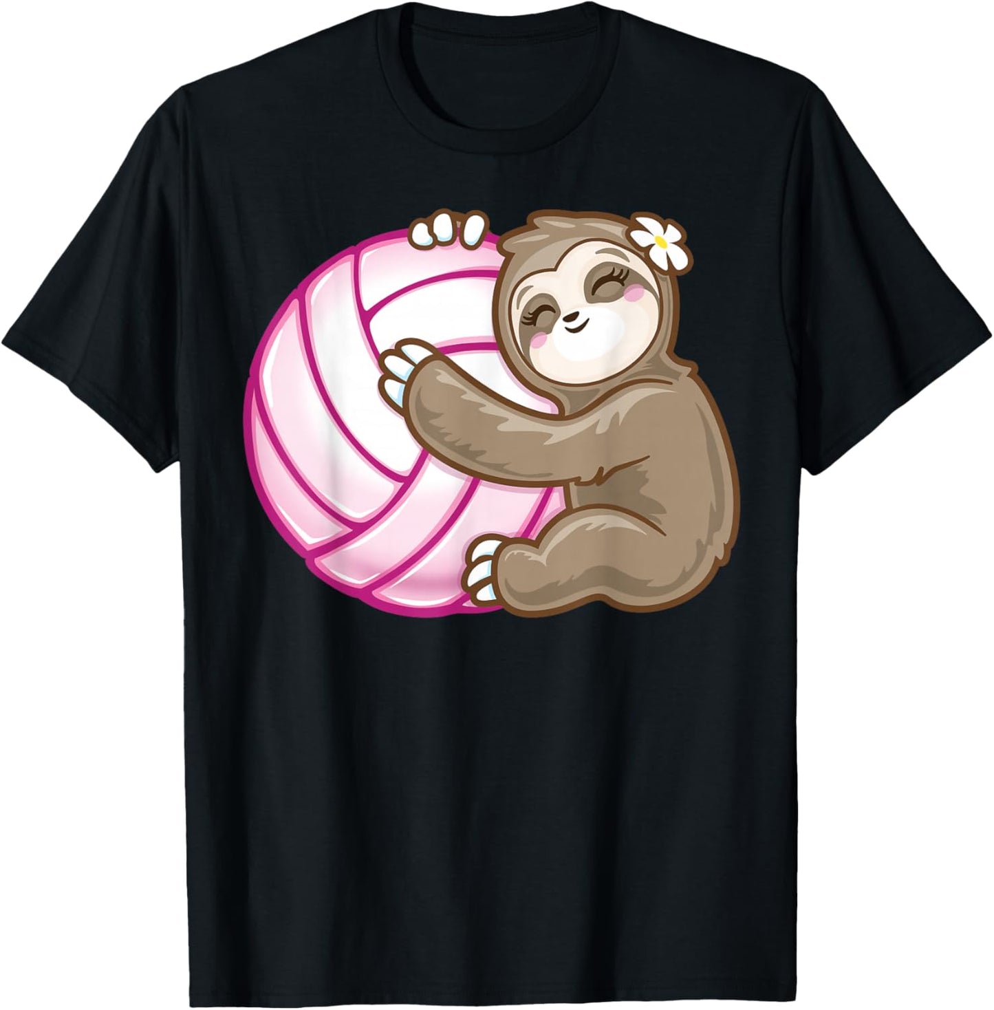 Sloth Hug Pink Ball Girls Volleyball Lover Fan Sports player T-Shirt - T-Shirt | Black
