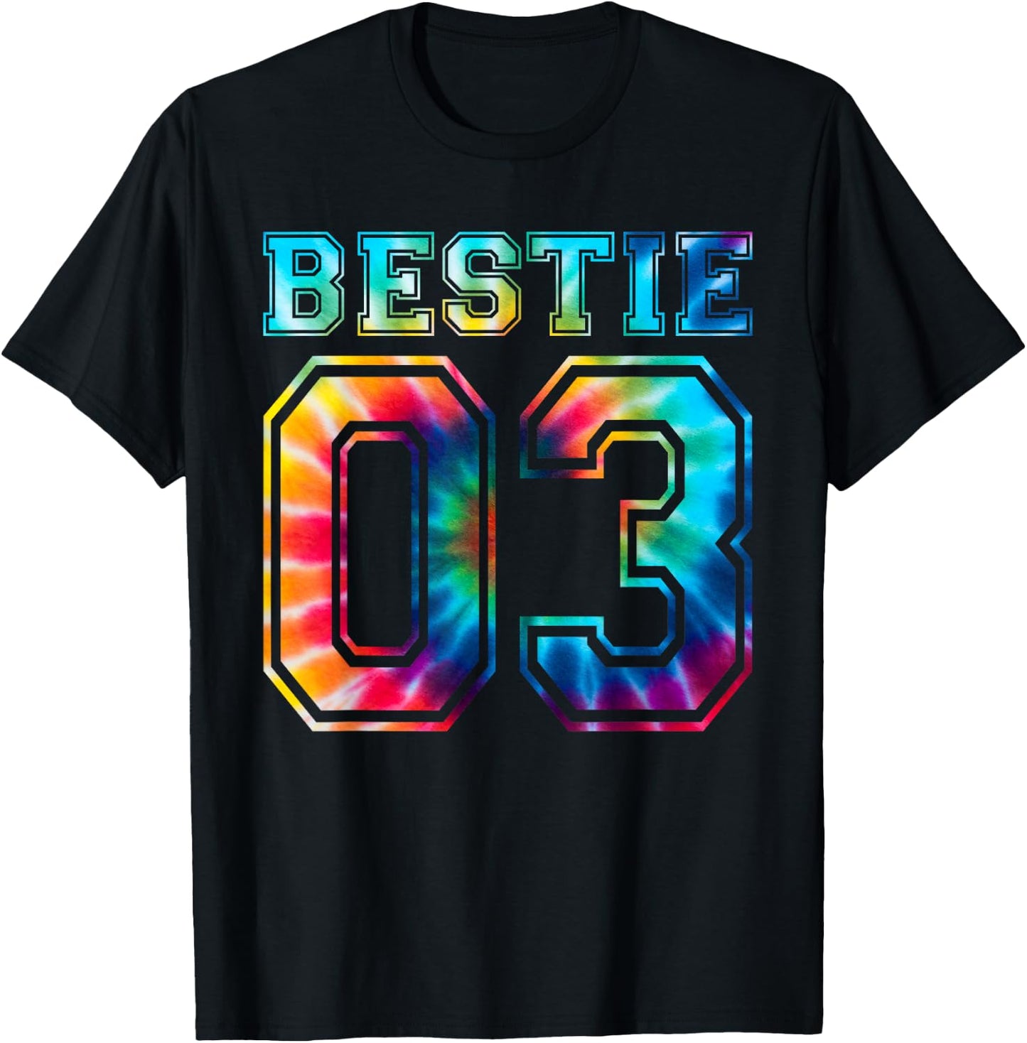Bestie 03 Tie-Dye Pattern Matching Best Varsity School T-Shirt - T-Shirt | Black