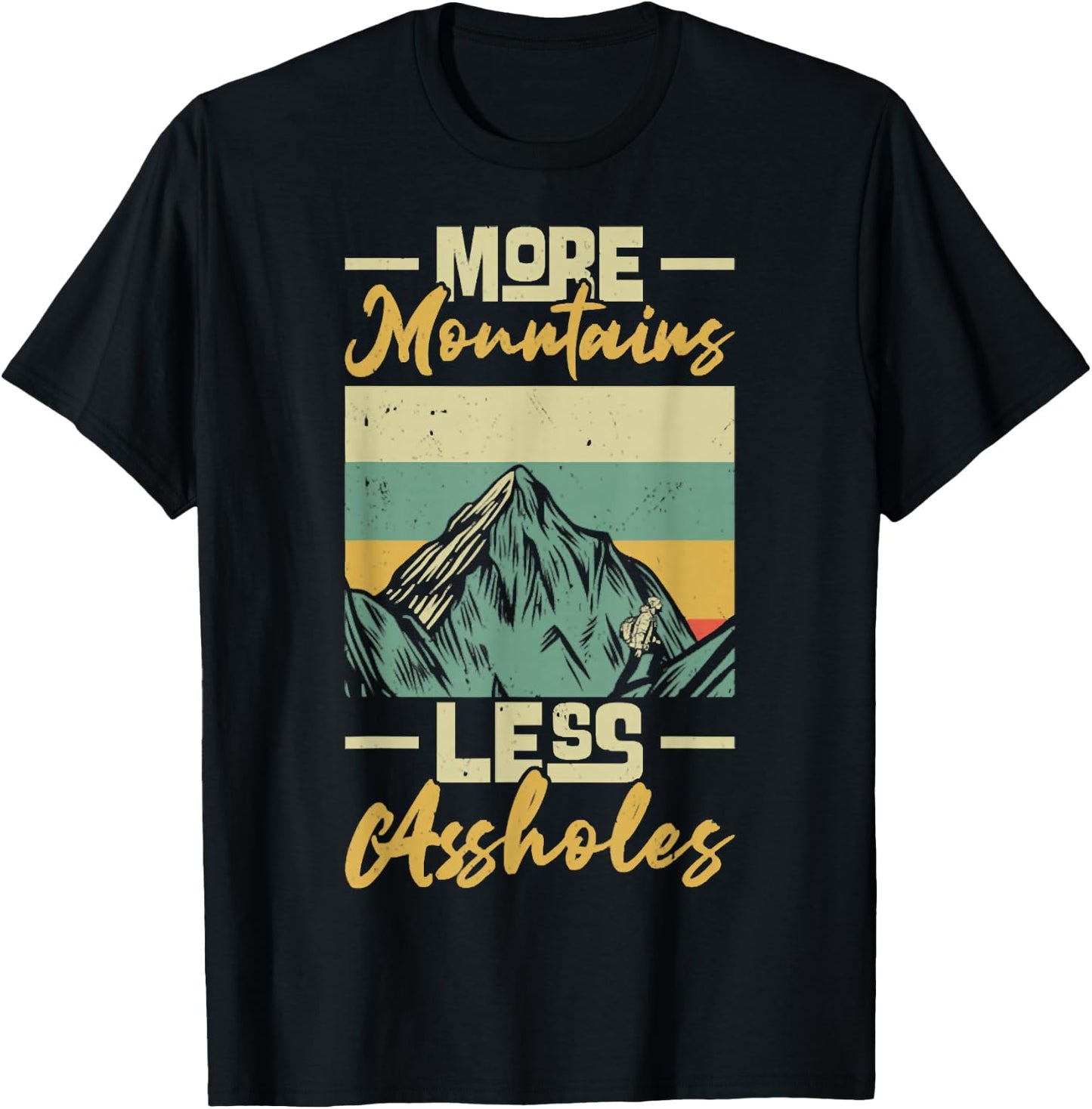 Vintage Hiker More Mountains Less Assholes, Outdoor Hiking T-Shirt - T-Shirt | Black
