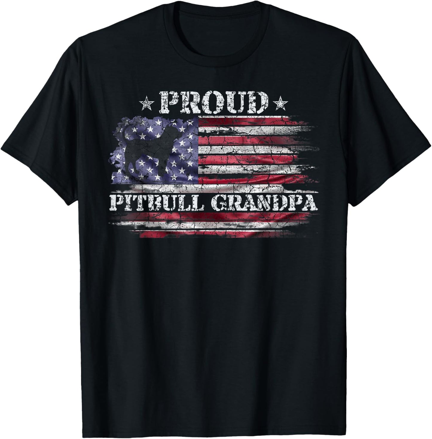Vintage USA Flag Proud Pitbull Dog Grandpa Pittie Silhouette Women Kids Men T-Shirt - T-Shirt | Black
