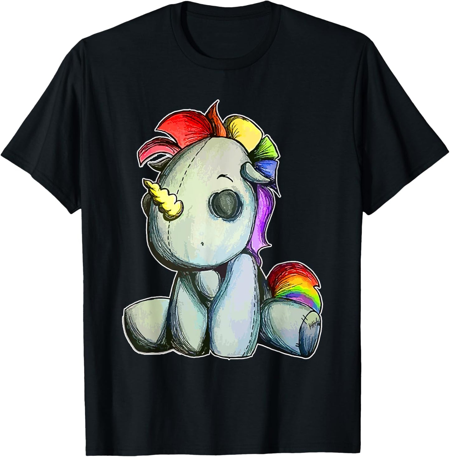 Funny Unicorn Pastel Goth Voodoo Doll Halloween Costume Day T-Shirt - T-Shirt | Black