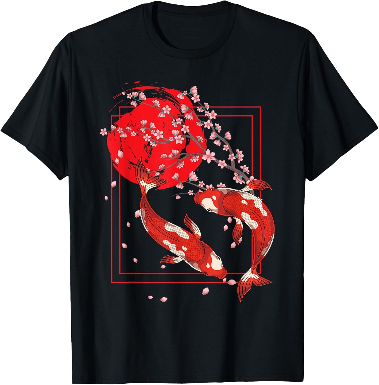 Asian Koi Pond Sakura Cherry Blossom Japanese Fish Koi Carp T-Shirt - T-Shirt | Black