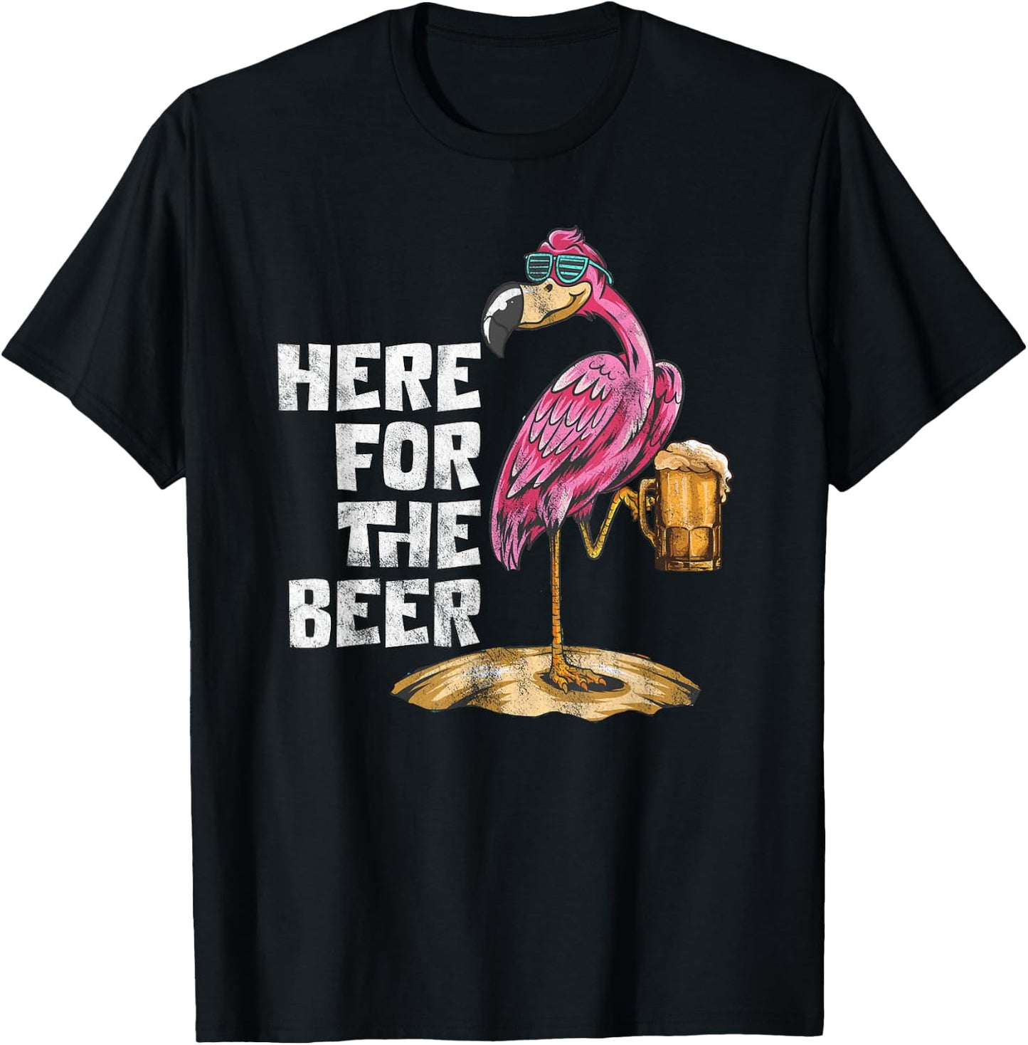 Here For The Beer Flamingo Beer Drinking Beer Lover Party T-Shirt - T-Shirt | Black