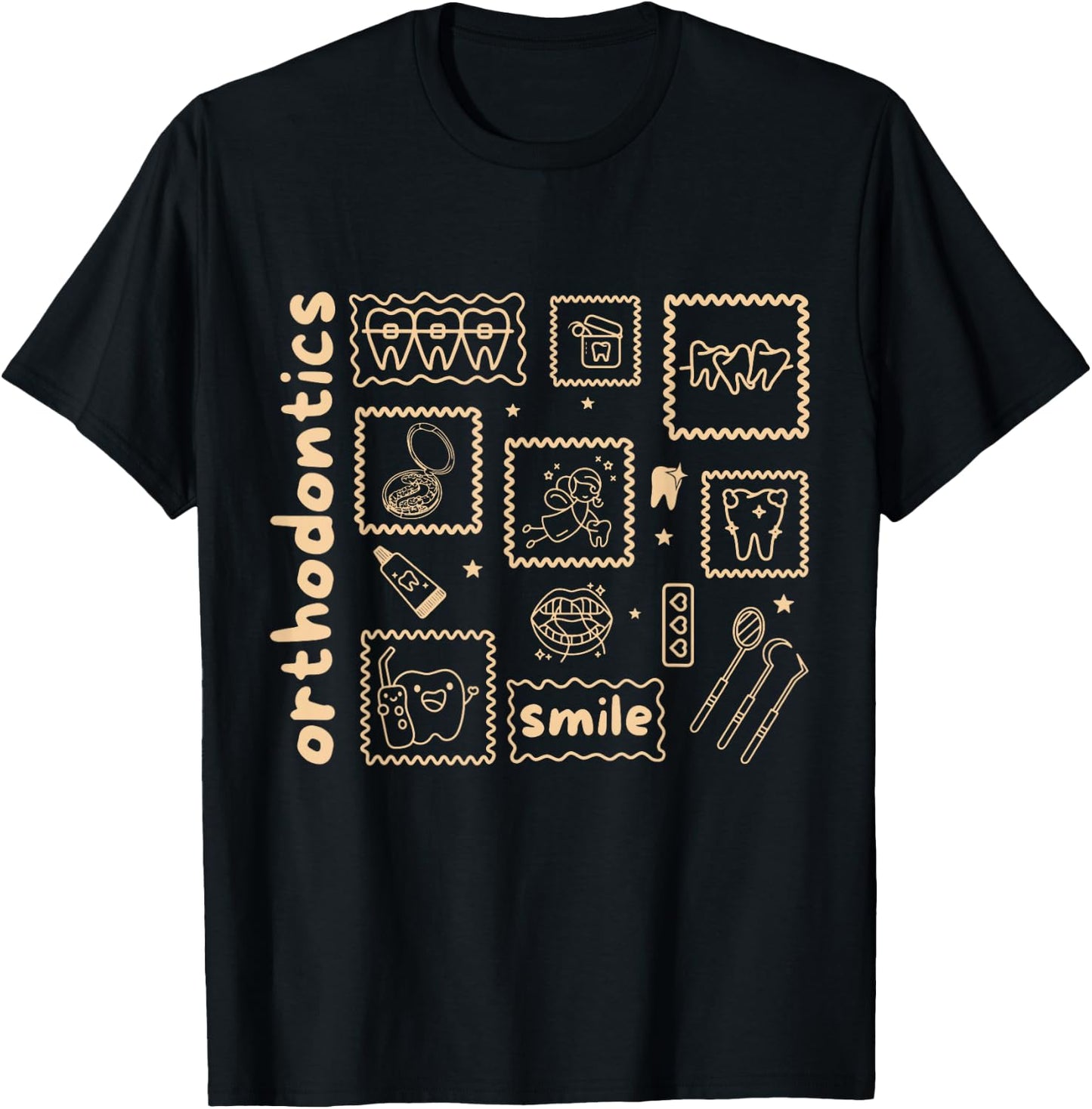 Stamp Coquette Bow Orthodontics Dental Braces Orthodontic T-Shirt - T-Shirt | Black