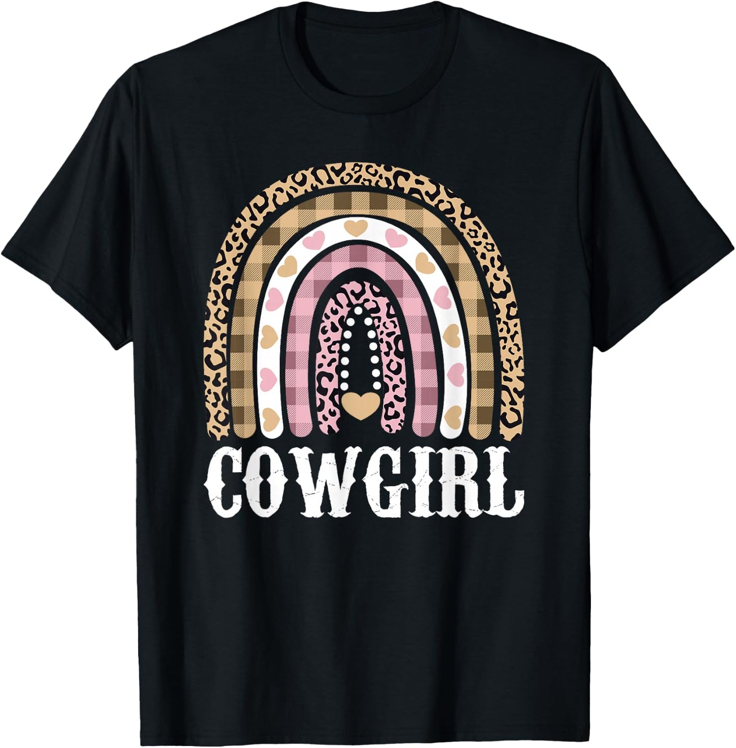 Cowgirl Outfit Women Cowboy Rainbow Leopard Western Cow Girl T-Shirt - T-Shirt | Black