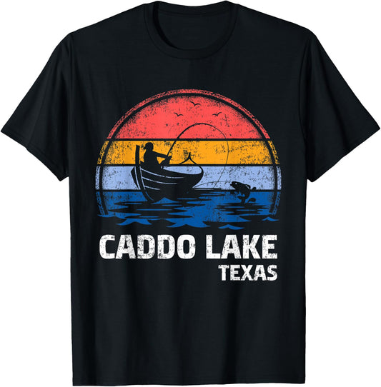 Vintage Retro Texas Caddo Lake Summer Fishing T-Shirt - T-Shirt | Black