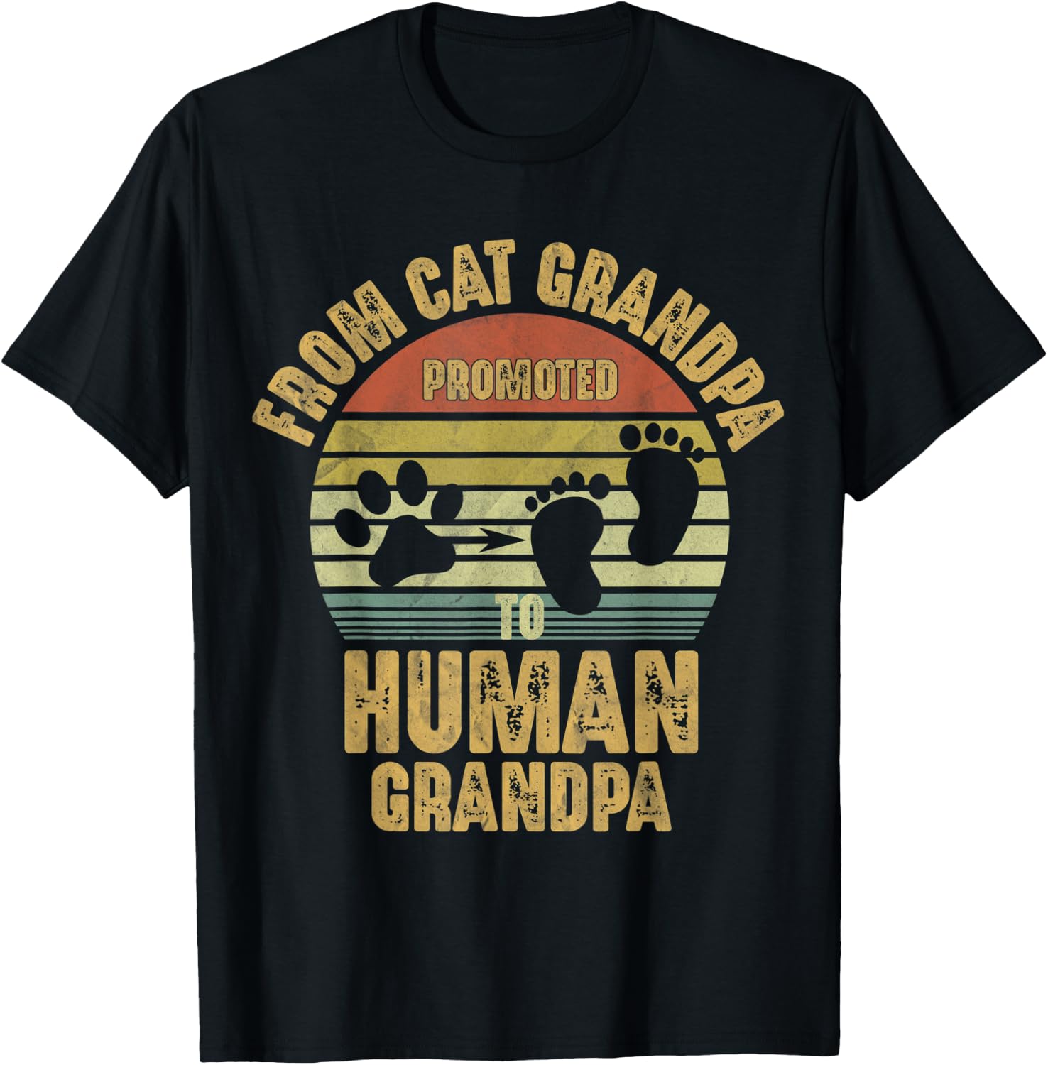 Promoted From Cat Grandpa To Human Grandpa T-Shirt - T-Shirt | Black
