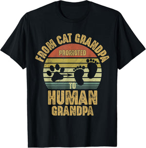 Promoted From Cat Grandpa To Human Grandpa T-Shirt - T-Shirt | Black