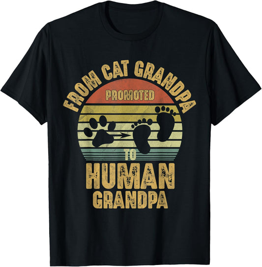 Promoted From Cat Grandpa To Human Grandpa T-Shirt - T-Shirt | Black