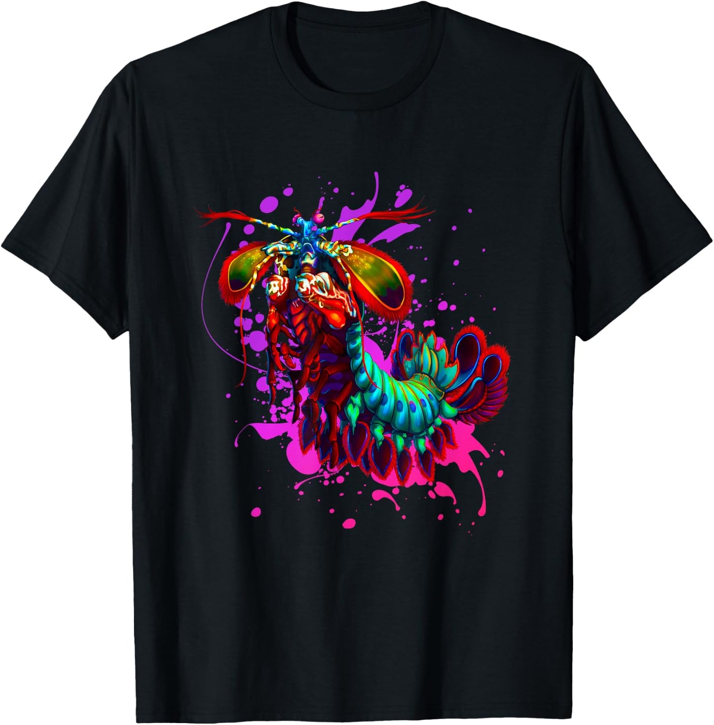 Rainbow Peacock Mantis Shrimp Purple Splash T-Shirt - T-Shirt | Black