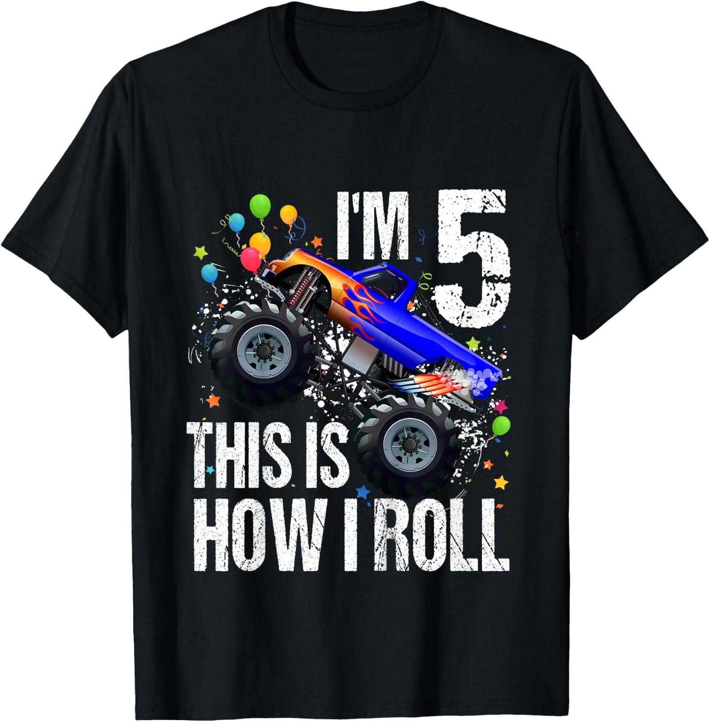 Kids 5th Birthday Boy Monster Truck Rule JAM Shirt Five 5 Year T-Shirt - T-Shirt | Black
